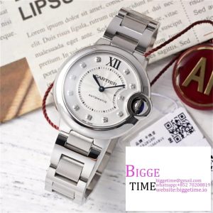 Ballon Bleu De Cartier 33mm White Dial Diamond Marker Two Hands SS Bracelet AF NH05A
