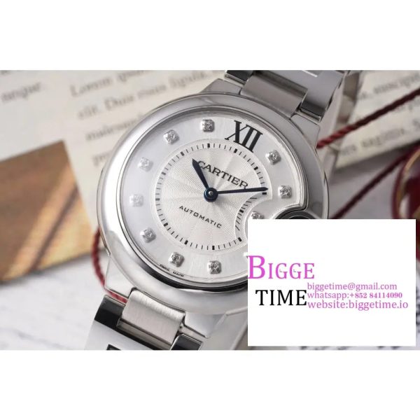 Ballon Bleu De Cartier 33mm White Dial Diamond Marker Two Hands SS Bracelet AF NH05A - Image 2