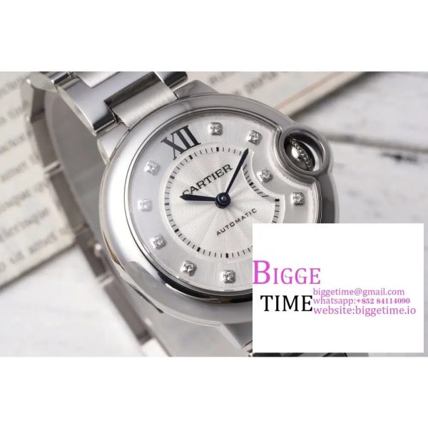 Ballon Bleu De Cartier 33mm White Dial Diamond Marker Two Hands SS Bracelet AF NH05A - Image 3
