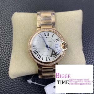 Ballon Bleu De Cartier 36mm RG Diamond Bezel White Dial RG Bracelet AF A2824