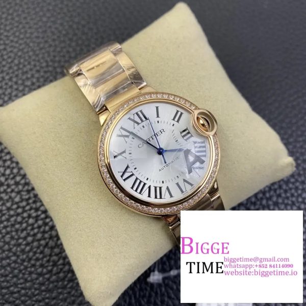 Ballon Bleu De Cartier 36mm RG Double Diamond Bezel White Dial RG Bracelet AF A2824 - Image 4