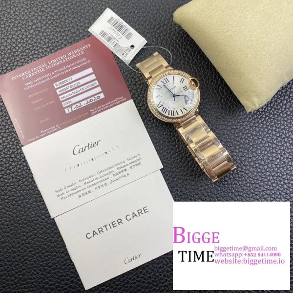 Ballon Bleu De Cartier 36mm RG Double Diamond Bezel White Dial RG Bracelet AF A2824 - Image 7