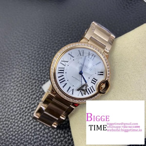 Ballon Bleu De Cartier 36mm RG Double Diamond Bezel White Dial RG Bracelet AF A2824 - Image 5
