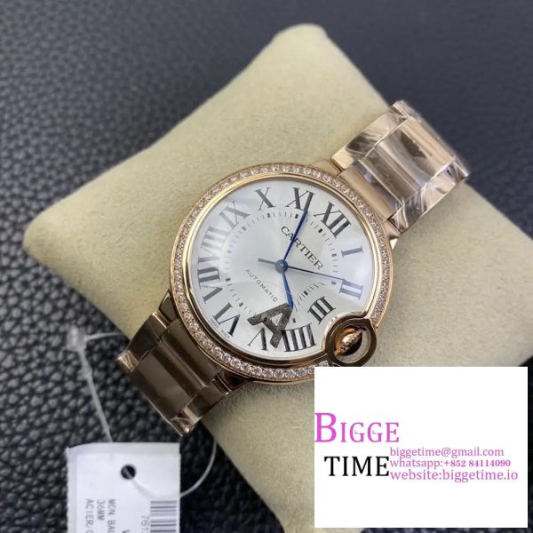 Ballon Bleu De Cartier 36mm RG Double Diamond Bezel White Dial RG Bracelet AF A2824 - Image 2