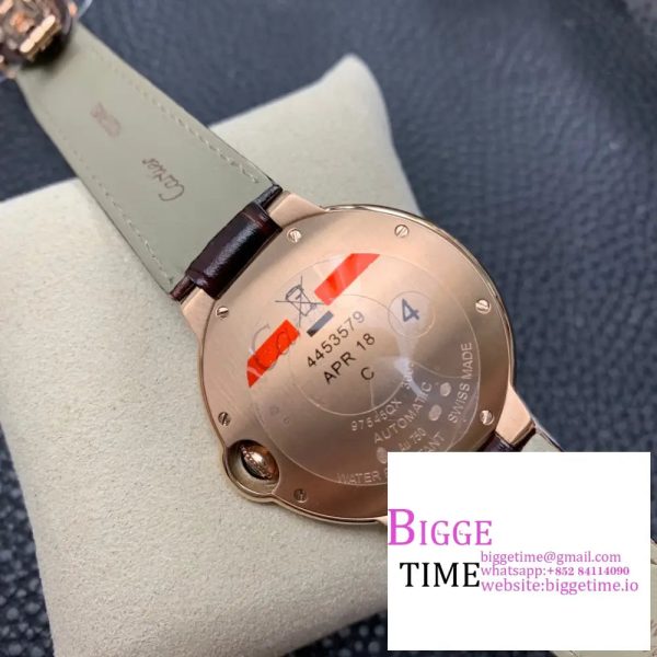 Ballon Bleu De Cartier 36mm RG Double Diamond Bezel White Dial Brown Leather Strap AF A2824 - Image 6