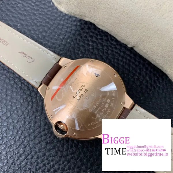 Ballon Bleu De Cartier 42mm RG Double Diamond Bezel White Dial Brown Leather Strap AF A2824 - Image 9
