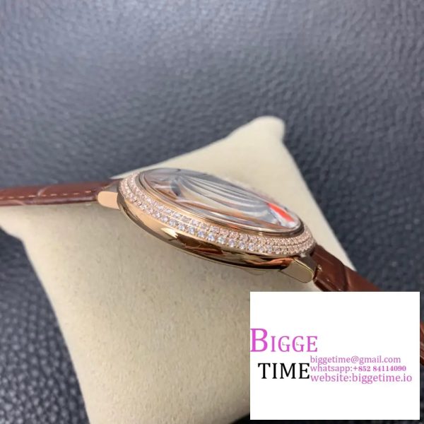 Ballon Bleu De Cartier 42mm RG Double Diamond Bezel White Dial Brown Leather Strap AF A2824 - Image 8