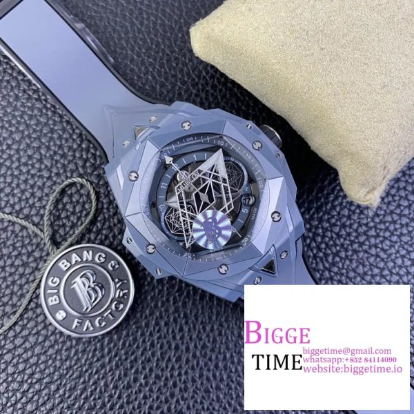 Big Bang Sang Bleu II 45mm Gray Ceramic BBF 1:1 Best Edition Skeleton Dial on Gray Rubber Strap A1240 - Image 4
