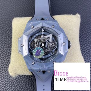 Big Bang Sang Bleu II 45mm Gray Ceramic BBF 1:1 Best Edition Skeleton Dial on Gray Rubber Strap A1240