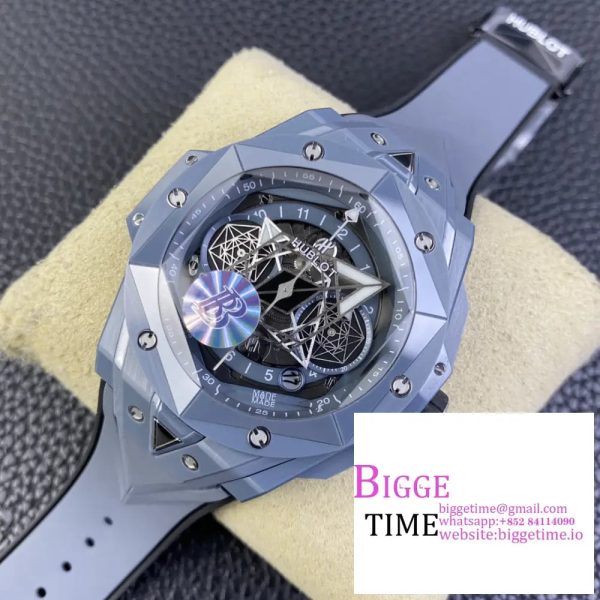 Big Bang Sang Bleu II 45mm Gray Ceramic BBF 1:1 Best Edition Skeleton Dial on Gray Rubber Strap A1240 - Image 2