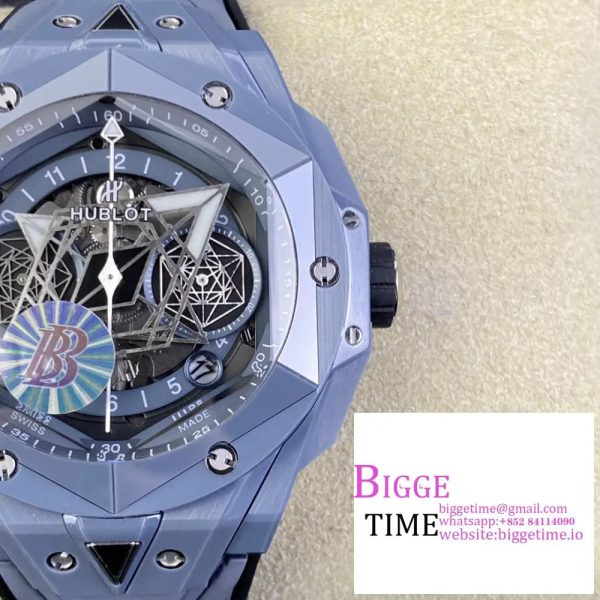 Big Bang Sang Bleu II 45mm Gray Ceramic BBF 1:1 Best Edition Skeleton Dial on Gray Rubber Strap A1240 - Image 5