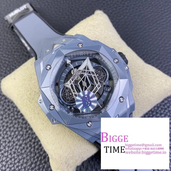 Big Bang Sang Bleu II 45mm Gray Ceramic BBF 1:1 Best Edition Skeleton Dial on Gray Rubber Strap A1240 - Image 3