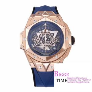 Big Bang Sang Bleu II Chrono 45mm RG Blue Dial Blue Rubber Strap BBF A1240