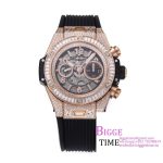 Big Bang Unico Chrono 42mm All Diamond Bezel RG Skeleton Dial Diamond Marker Black Rubber Strap BBF A1280