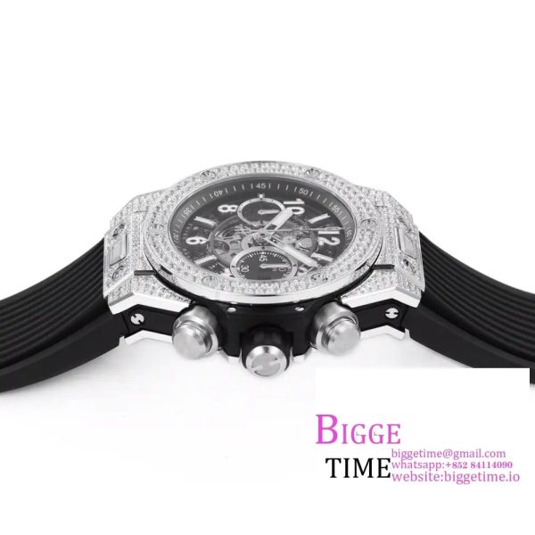 Big Bang Unico Chrono 42mm All Diamond Bezel Skeleton Dial Black Rubber Strap BBF A1280 - Image 5