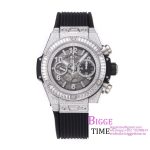 Big Bang Unico Chrono 42mm All Diamond Bezel Skeleton Dial Diamond Marker Black Rubber Strap BBF A1280