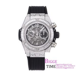 Big Bang Unico Chrono 42mm All Diamond Bezel Skeleton Dial Diamond Marker Black Rubber Strap BBF A1280