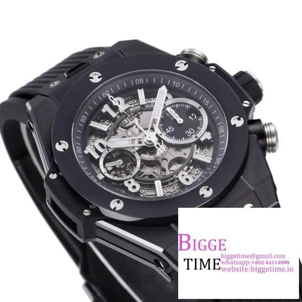 Big Bang Unico Chrono 42mm black Ceramic Bezel Skeleton Dial Black Rubber Strap BBF A1280 - Image 4