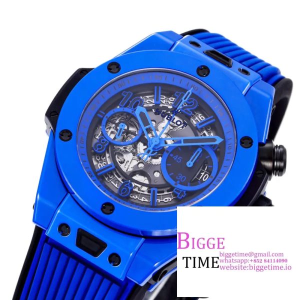 Big Bang Unico Chrono 42mm Deep Blue Ceramic Bezel Skeleton Dial Blue Rubber Strap BBF A1280 - Image 2