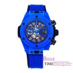 Big Bang Unico Chrono 42mm Deep Blue Ceramic Bezel Skeleton Dial Blue Rubber Strap BBF A1280