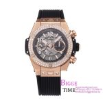 Big Bang Unico Chrono 42mm Diamond Bezel RG Skeleton Dial Black Rubber Strap BBF A1280