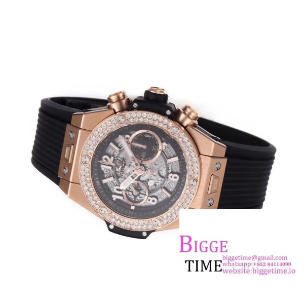 Big Bang Unico Chrono 42mm Diamond Bezel RG Skeleton Dial Black Rubber Strap BBF A1280 - Image 2