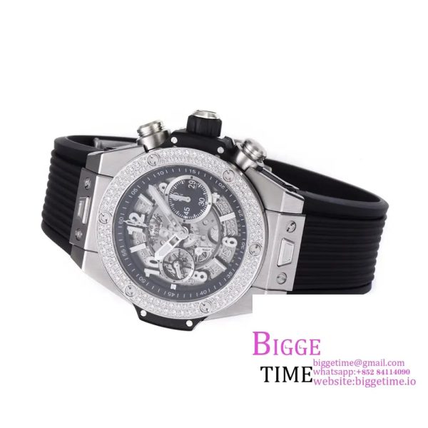 Big Bang Unico Chrono 42mm Diamond Bezel Skeleton Dial Black Rubber Strap BBF A1280 - Image 7