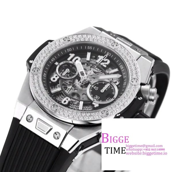 Big Bang Unico Chrono 42mm Diamond Bezel Skeleton Dial Black Rubber Strap BBF A1280 - Image 5