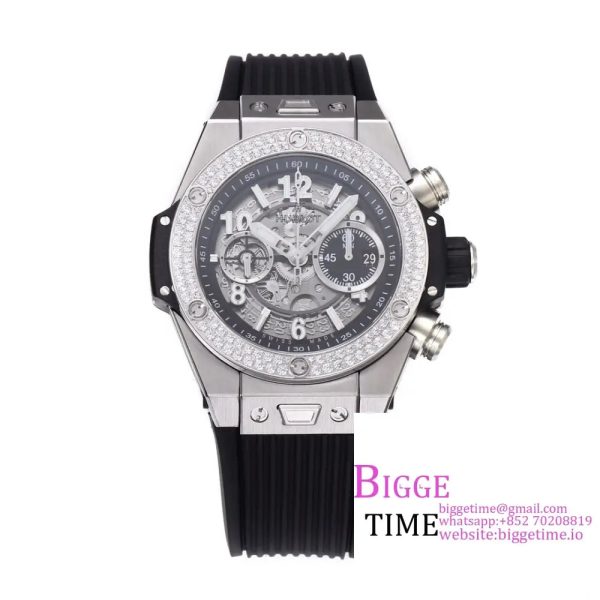 Big Bang Unico Chrono 42mm Diamond Bezel Skeleton Dial Black Rubber Strap BBF A1280