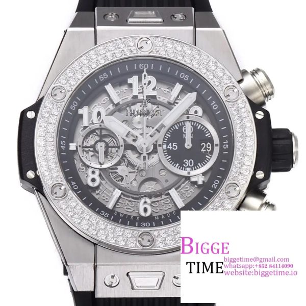 Big Bang Unico Chrono 42mm Diamond Bezel Skeleton Dial Black Rubber Strap BBF A1280 - Image 3