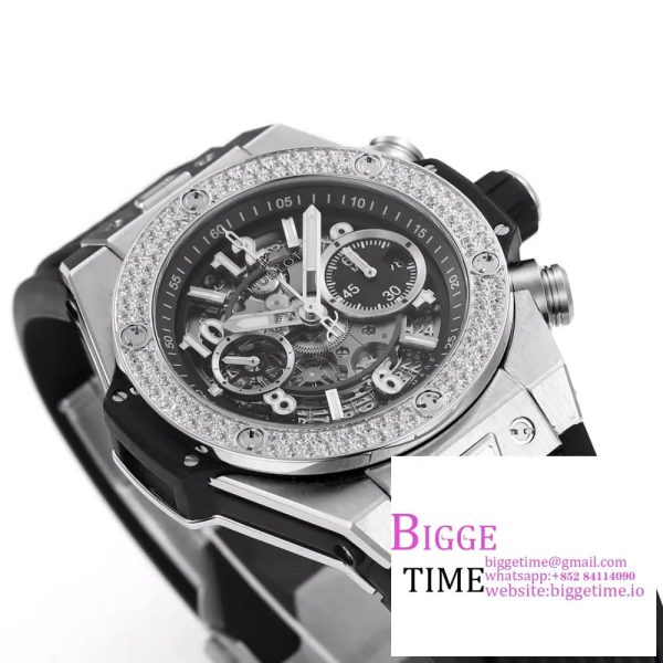 Big Bang Unico Chrono 42mm Diamond Bezel Skeleton Dial Black Rubber Strap BBF A1280 - Image 4