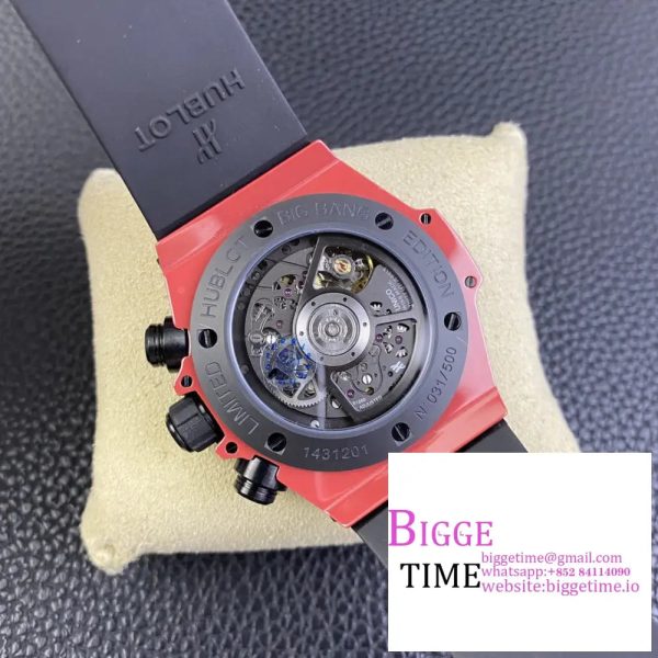 Big Bang Unico Chrono 42mm Red Ceramic Bezel Skeleton Dial Red Rubber Strap BBF A1280 - Image 8