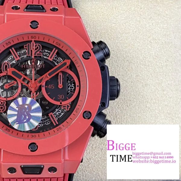Big Bang Unico Chrono 42mm Red Ceramic Bezel Skeleton Dial Red Rubber Strap BBF A1280 - Image 2
