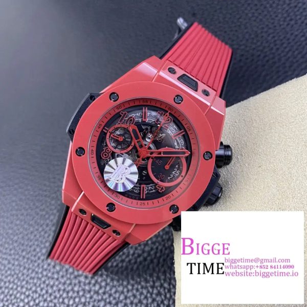Big Bang Unico Chrono 42mm Red Ceramic Bezel Skeleton Dial Red Rubber Strap BBF A1280 - Image 4