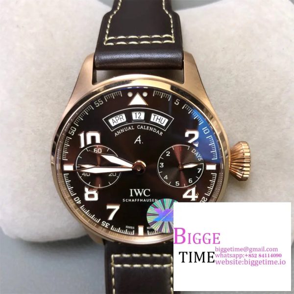 Big Pilot Real PR Annual Calendar RG IW502706 YLF 1:1 Best Edition Brown Dial on Brown Leather Strap A52850 - Image 3