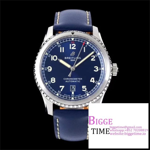 Breitling 41mm Navitimer 8 Blue Dial Blue Leather Strap TF A2824