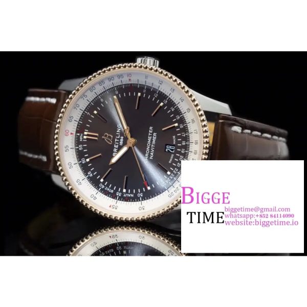 Breitling 41mm NAVITIMER Black/White Dial Brown Leather Strap V7F A2824 - Image 2