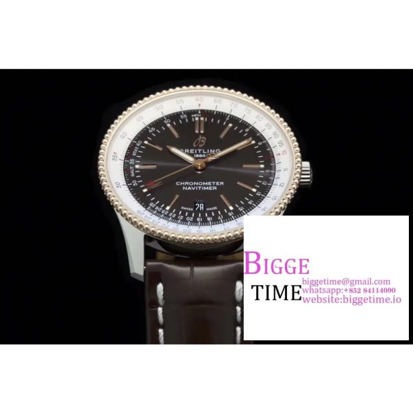 Breitling 41mm NAVITIMER Black/White Dial Brown Leather Strap V7F A2824 - Image 6