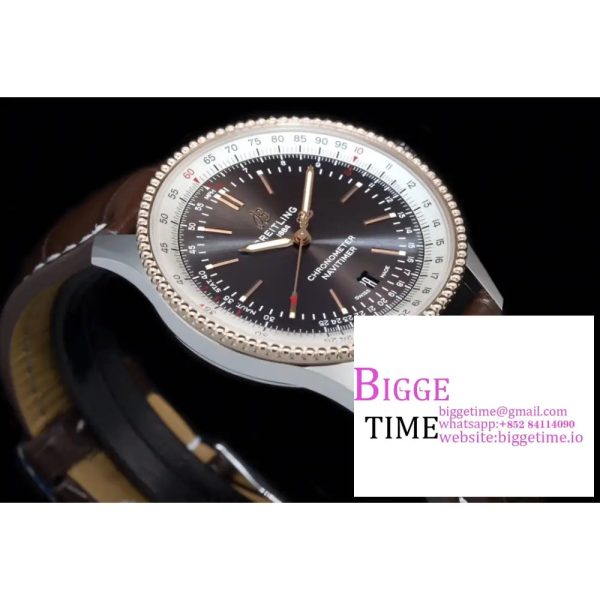 Breitling 41mm NAVITIMER RG Black/White Dial Brown Leather Strap V7F A2824 - Image 6