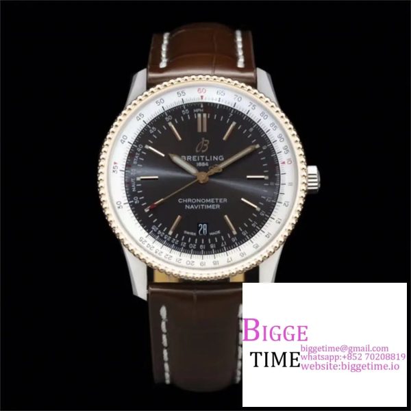 Breitling 41mm NAVITIMER RG Black/White Dial Brown Leather Strap V7F A2824
