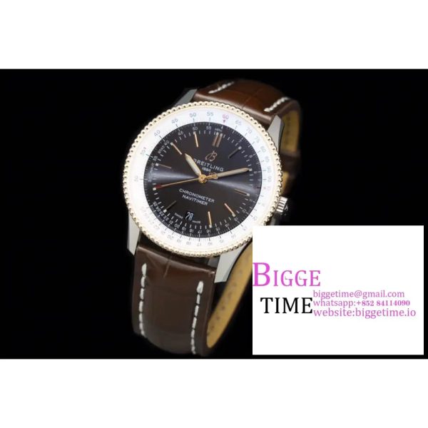 Breitling 41mm NAVITIMER RG Black/White Dial Brown Leather Strap V7F A2824 - Image 5