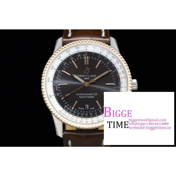 Breitling 41mm NAVITIMER RG Black/White Dial Brown Leather Strap V7F A2824 - Image 8