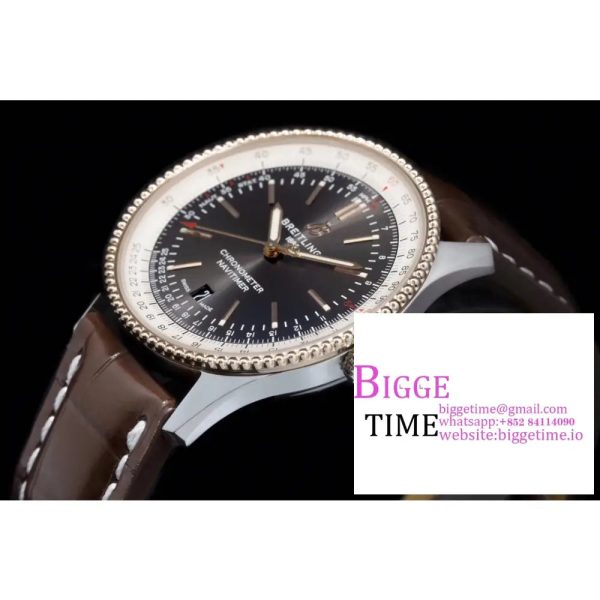 Breitling 41mm NAVITIMER RG Black/White Dial Brown Leather Strap V7F A2824 - Image 4