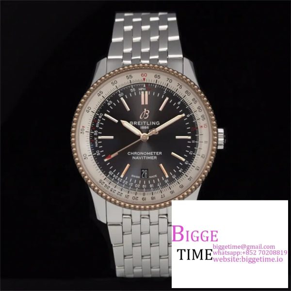Breitling 41mm NAVITIMER RG Grey Dial SS Bracelet V7F A2824