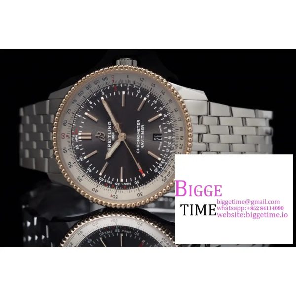 Breitling 41mm NAVITIMER RG Grey Dial SS Bracelet V7F A2824 - Image 3
