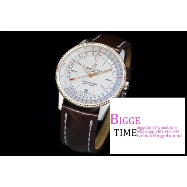 Breitling 41mm NAVITIMER RG White Dial Brown Leather Strap V7F A2824 - Image 5