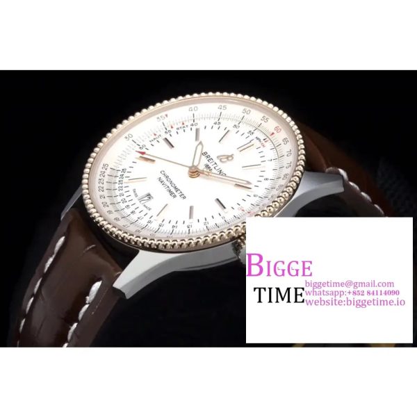 Breitling 41mm NAVITIMER RG White Dial Brown Leather Strap V7F A2824 - Image 7