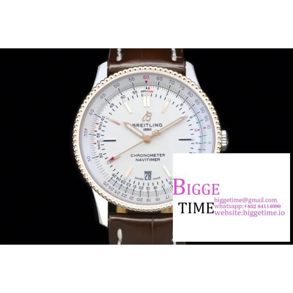Breitling 41mm NAVITIMER RG White Dial Brown Leather Strap V7F A2824 - Image 6