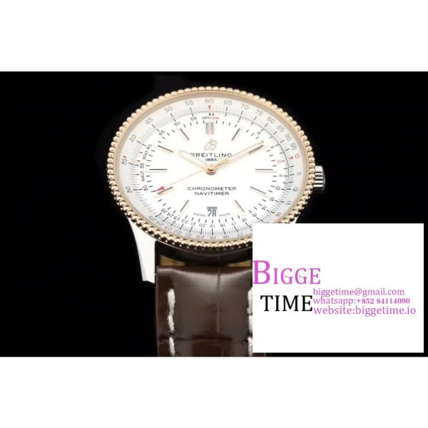 Breitling 41mm NAVITIMER RG White Dial Brown Leather Strap V7F A2824 - Image 4