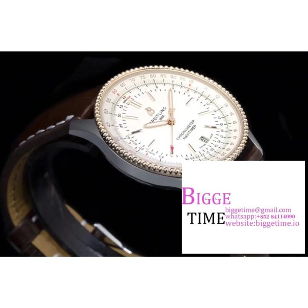 Breitling 41mm NAVITIMER RG White Dial Brown Leather Strap V7F A2824 - Image 2